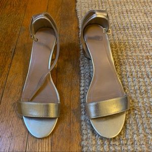 Gold ankle strap block heels